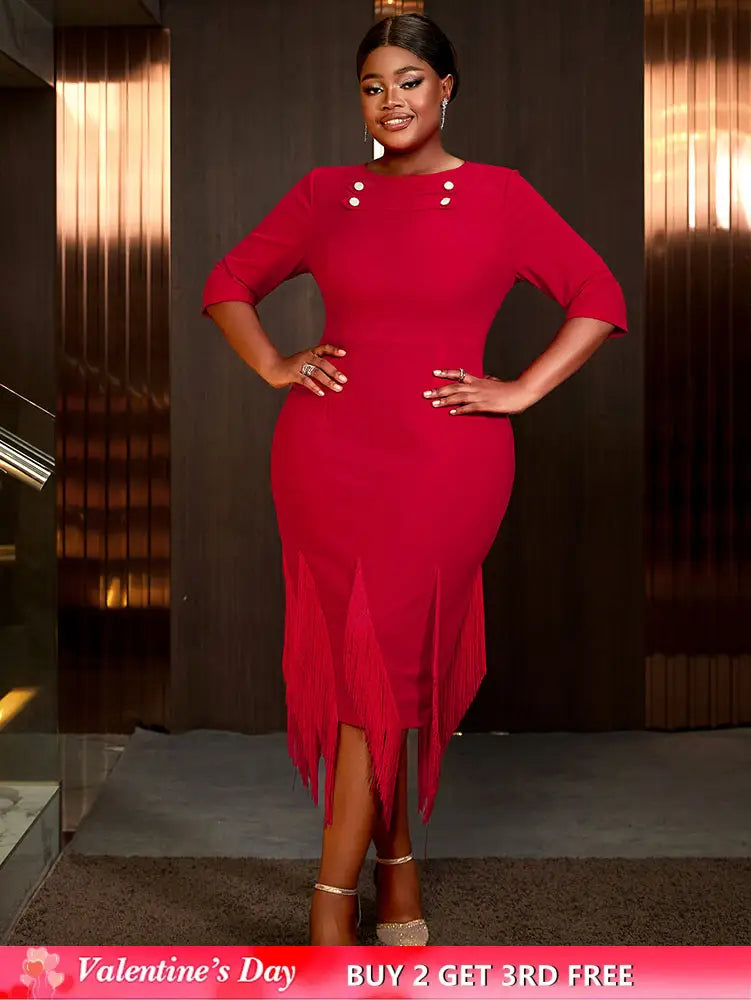 AOMEIDRESS Plus Size Birthday Dresses Woman Dresses Elegant for Party Red / S