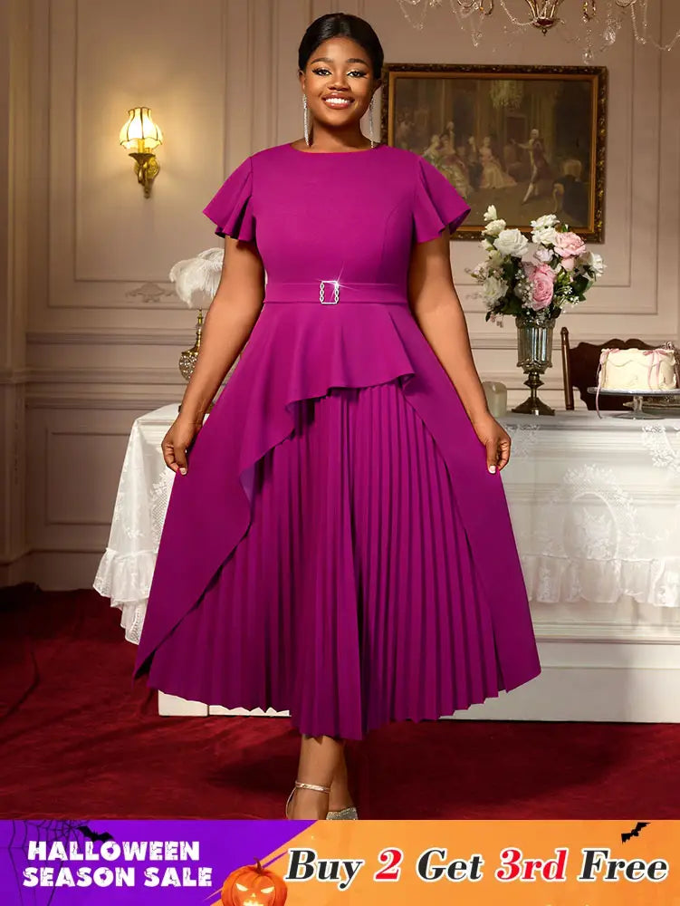 AOMEIDRESS Plus Size Peplum Dress Church Dresses for Woman 2025 Grace Purple / S