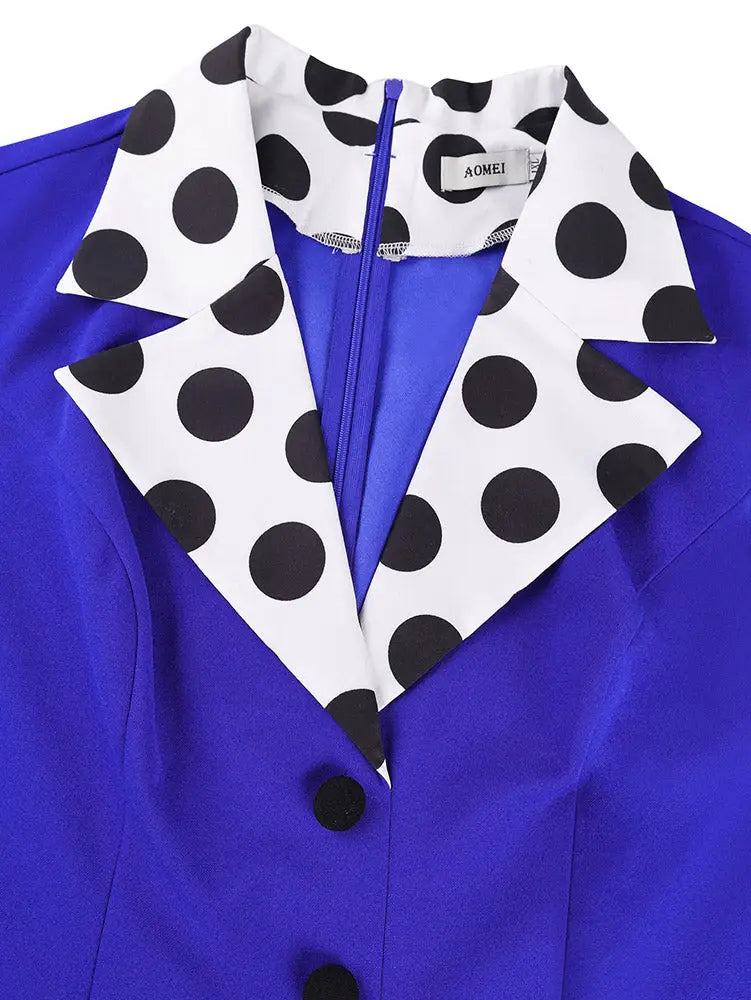 AOMEIDRESS Polka Dot Splicing Jumpsuits Turn Down Collar Sleeveless