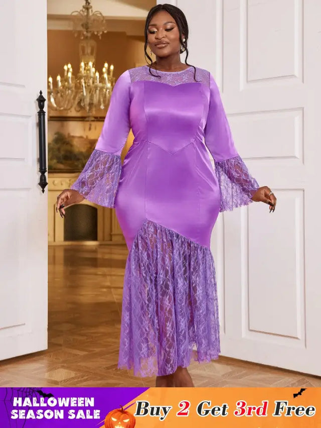 purple o neck maxi dresses for women