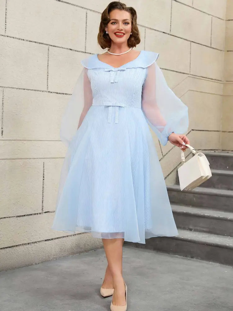 AOMEIDRESS 50s Swing Dress Puff Sleeve A Line Retro Vintage Look