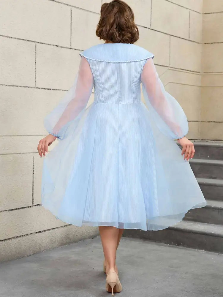 AOMEIDRESS Vintage Puff Sleeve A Line Dress 1950s Swing Style