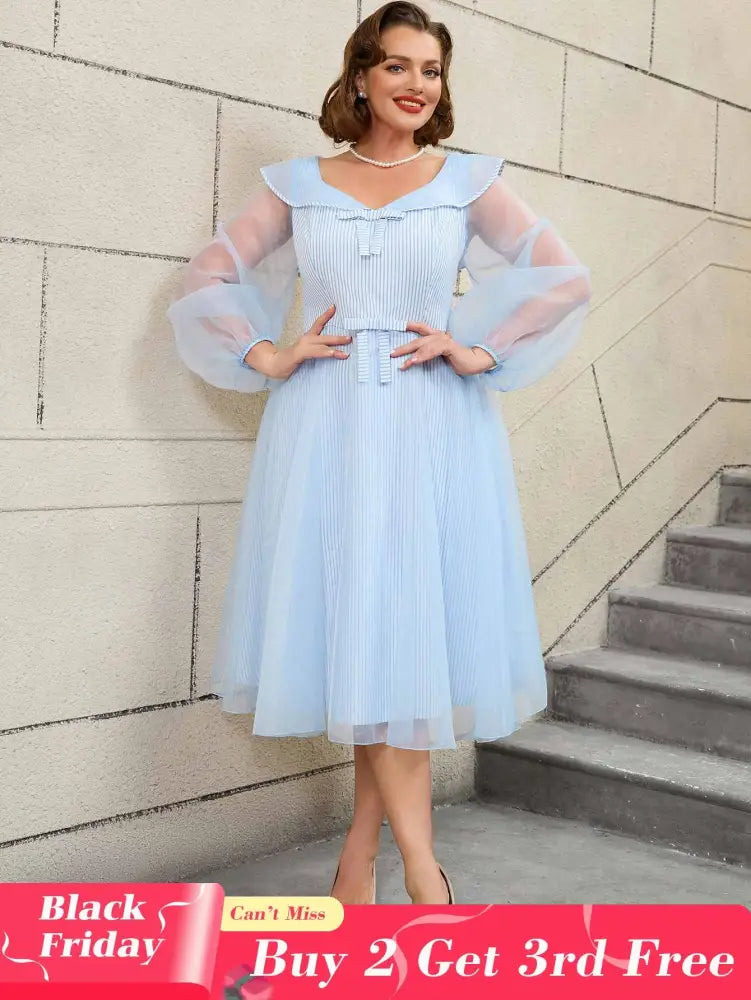 AOMEIDRESS Puff Sleeve A Line Dress Vintage 50s Swing Style