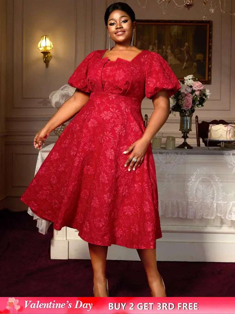 AOMEIDRESS Puff Sleeve Dress Classic A Line Fit for Curvy Chic Style