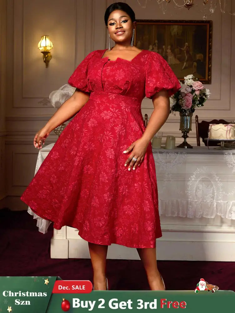 AOMEIDRESS Puff Sleeve Dress Classic A Line Fit for Curvy Chic Style