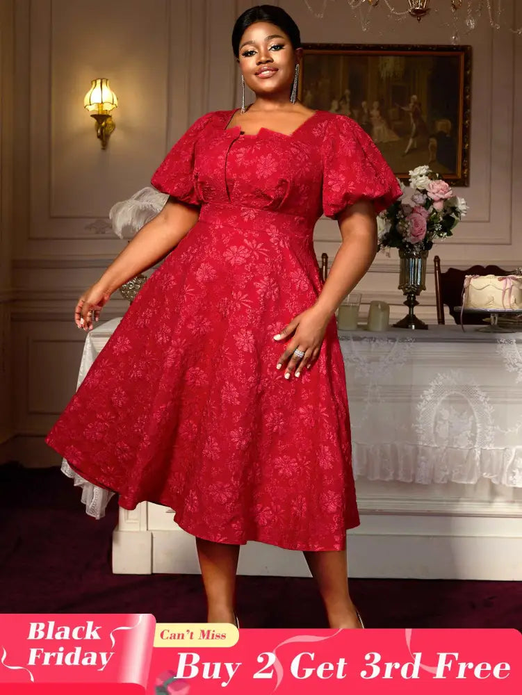 AOMEIDRESS Puff Sleeve Dress Classic A Line Fit for Curvy Chic Style
