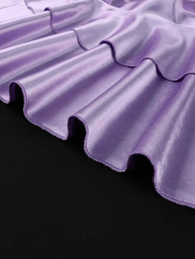 AOMEIDRESS Purple Satin Halter Bodycon Dress Irregular Ruffle Hem
