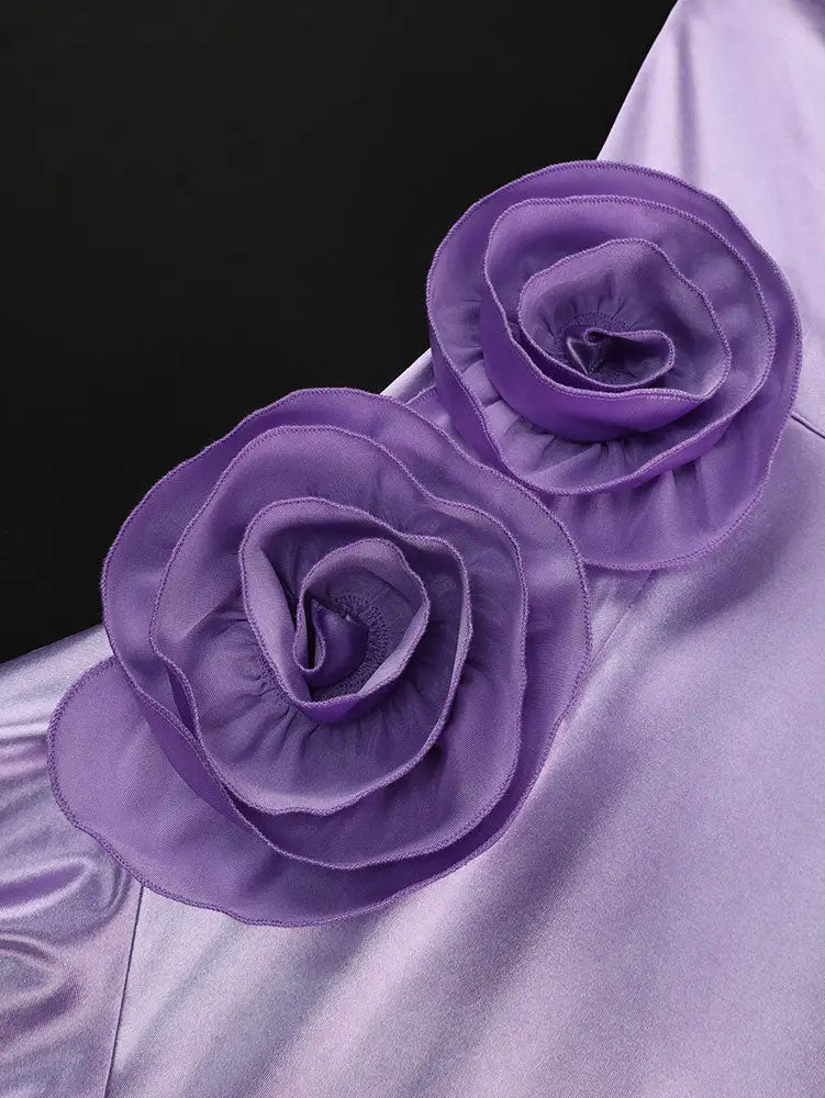 AOMEIDRESS Purple Satin Halter Bodycon Dress Irregular Ruffle Hem