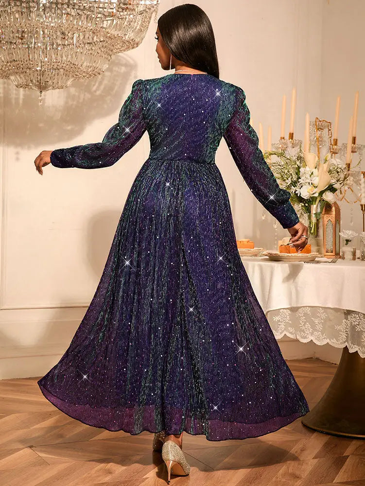 AOMEIDRESS Purple Sequins A Line Dress Party Wedding Evening Outfits