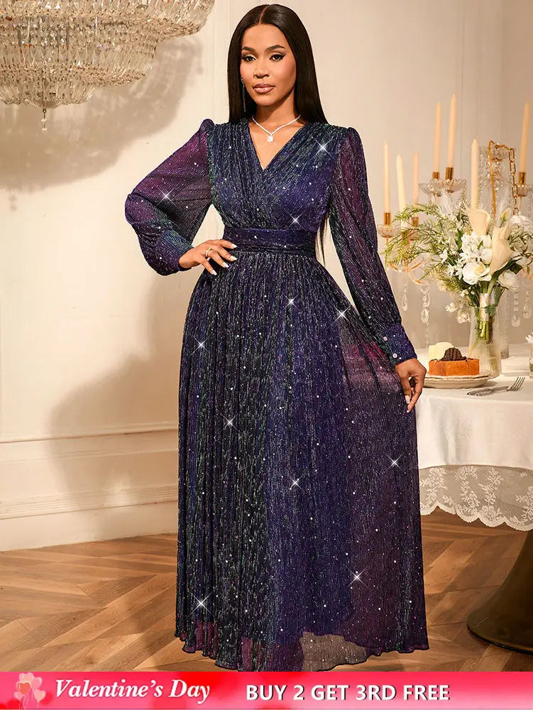 AOMEIDRESS Purple Sequins A Line Dress Party Wedding Evening Outfits Purple / S