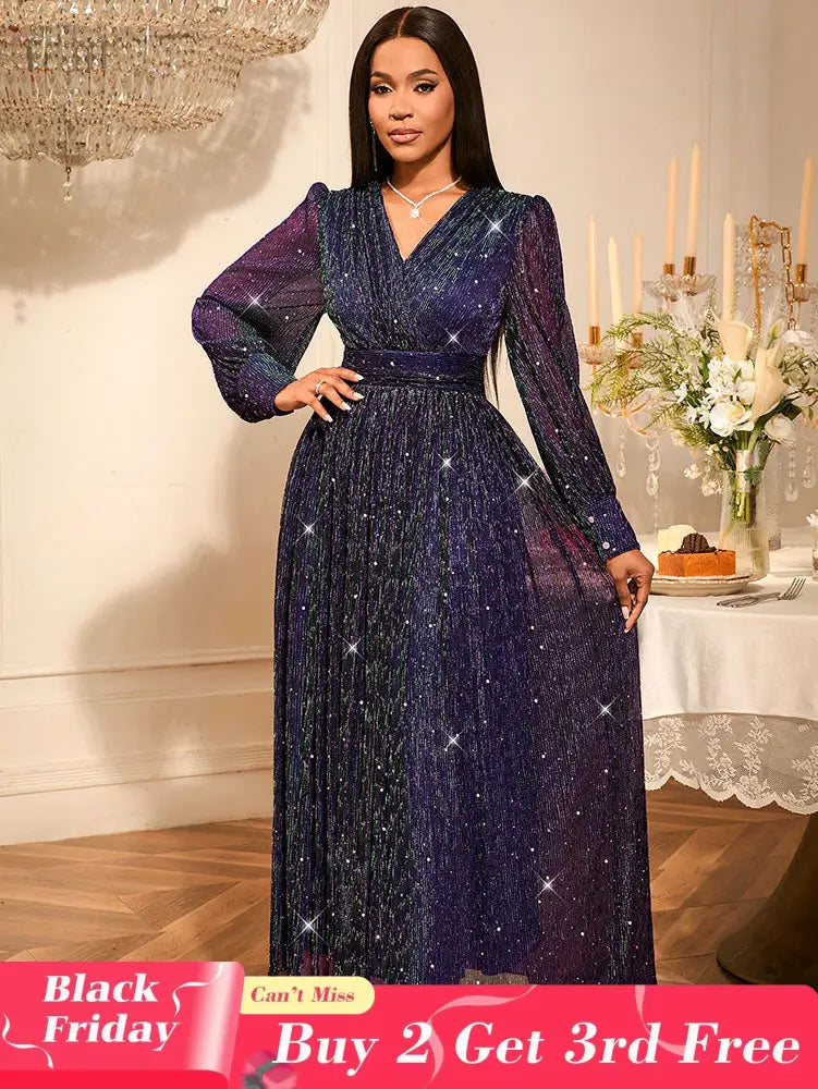 AOMEIDRESS Purple Sequins A Line Dress Party Wedding Evening Outfits Purple / S