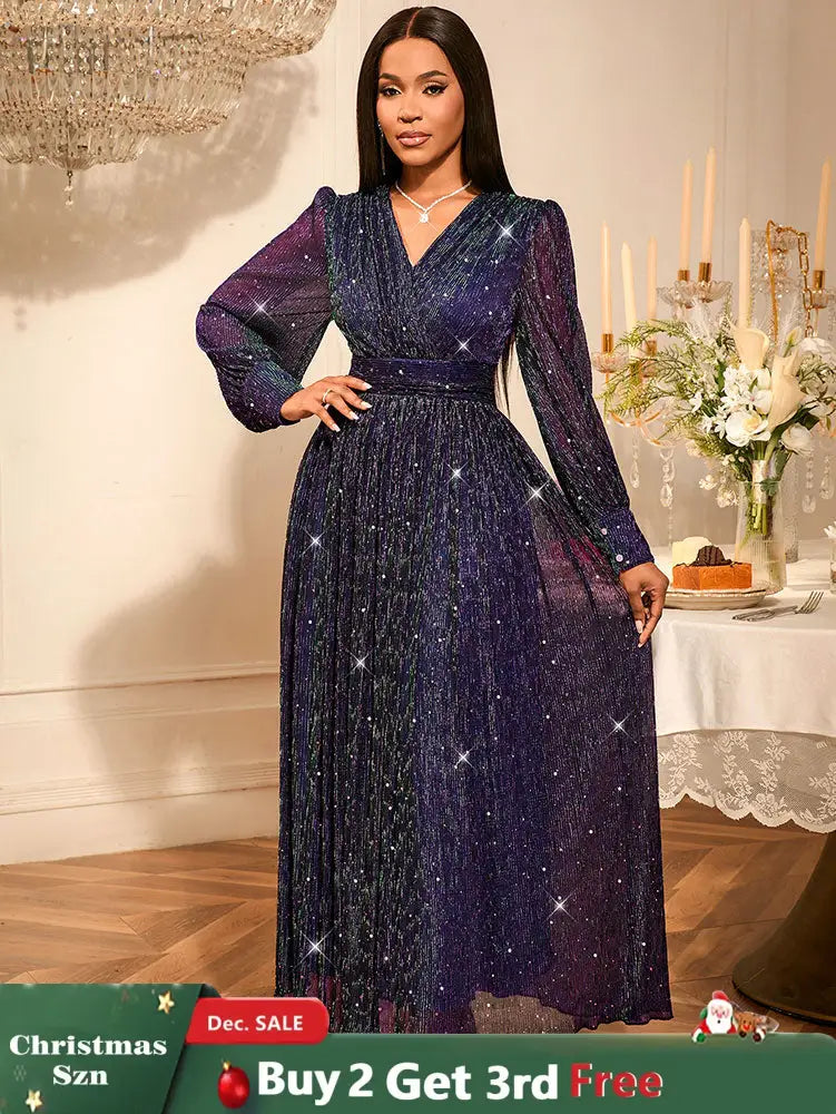 AOMEIDRESS Purple Sequins A Line Dress Party Wedding Evening Outfits Purple / S