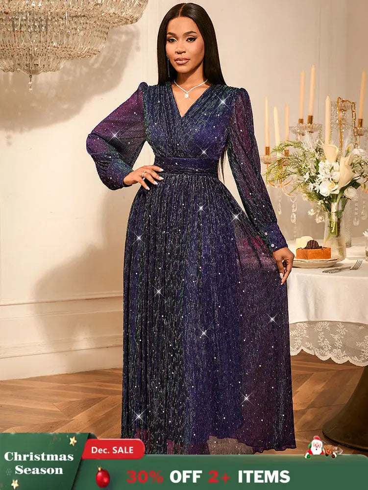 AOMEIDRESS Purple Sequins A Line Dress Party Wedding Evening Outfits Purple / S