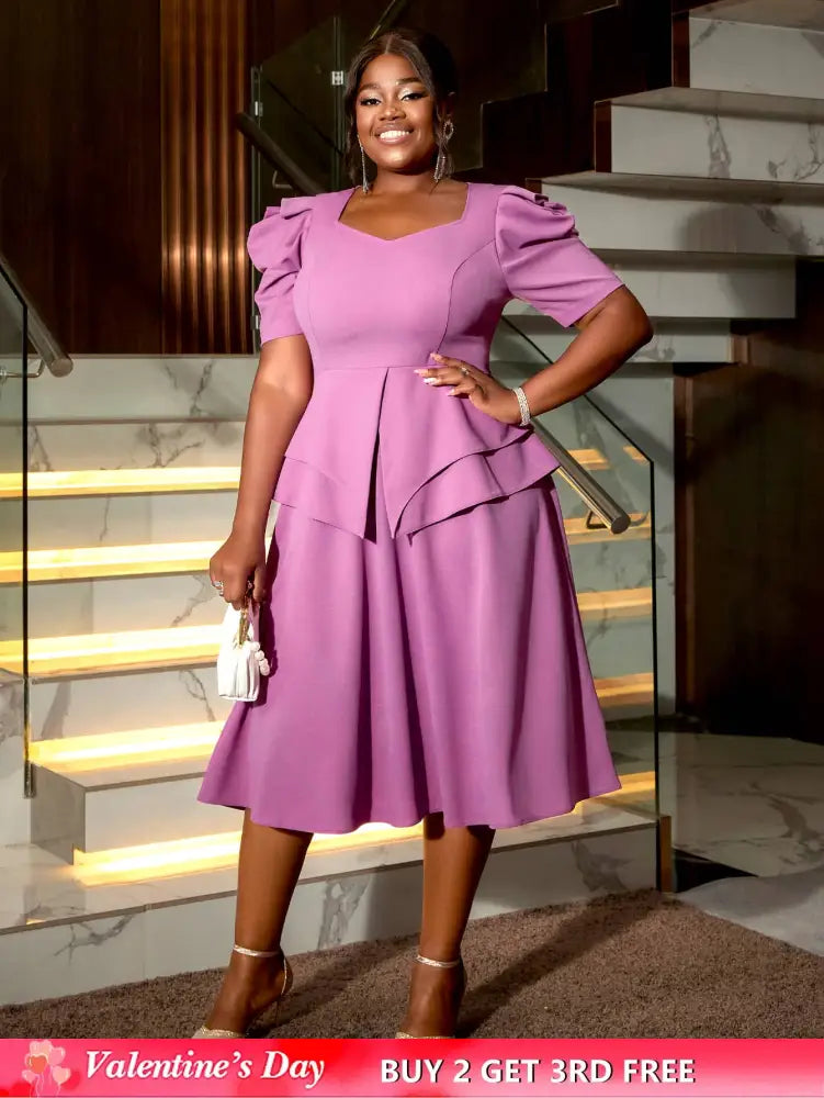 AOMEIDRESS Purple Wedding Party Outfits Short Sleeve Commuter Elegant