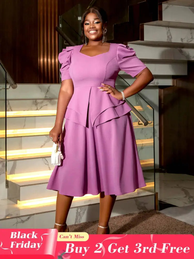 AOMEIDRESS Purple Wedding Party Outfits Short Sleeve Commuter Elegant