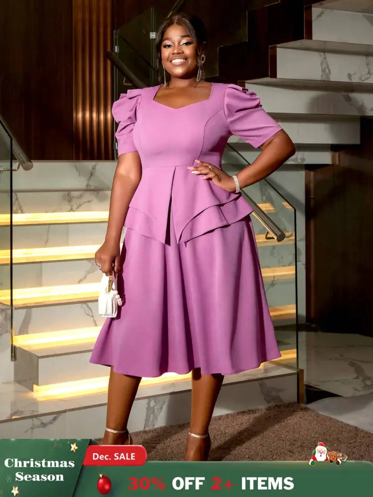 AOMEIDRESS Purple Wedding Party Outfits Short Sleeve Commuter Elegant