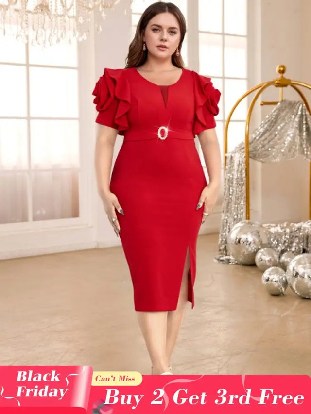 red o neck midi dresses for women