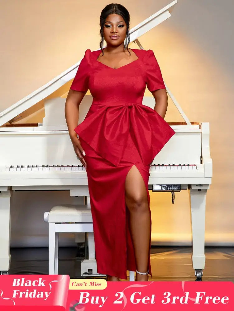 red high waist big bow dress for women