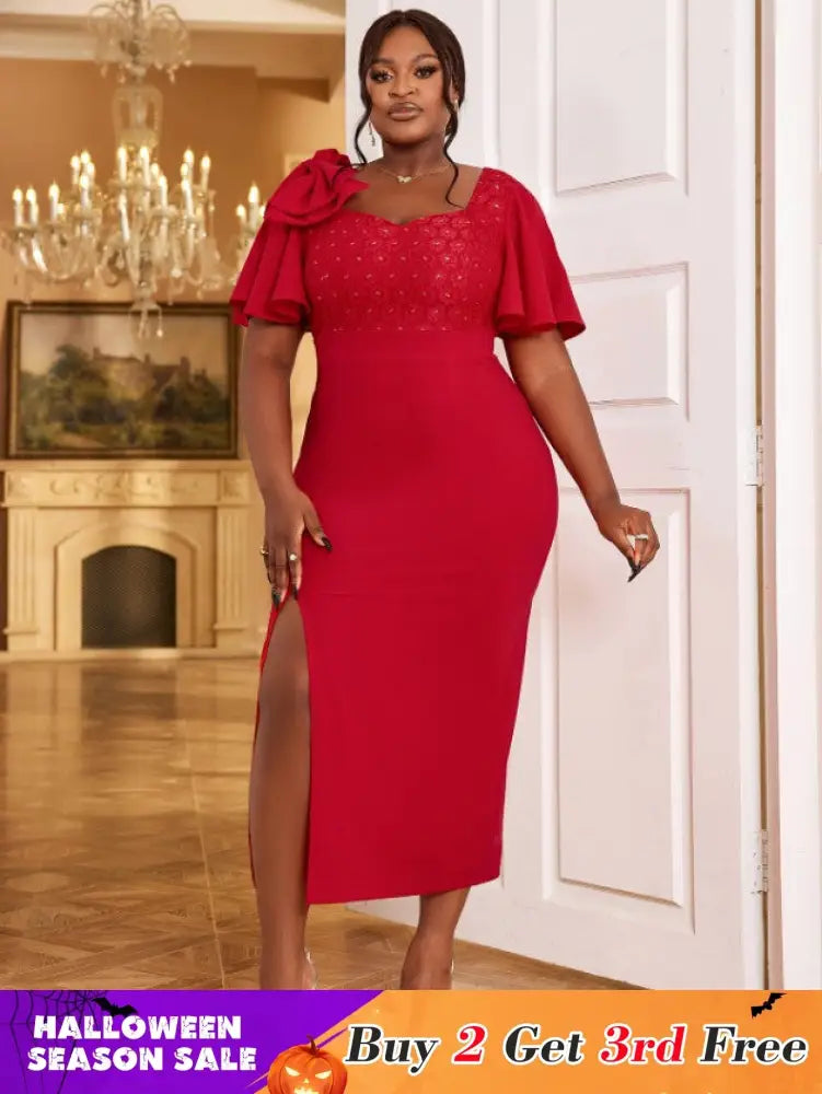 red v neck midi dresses for women