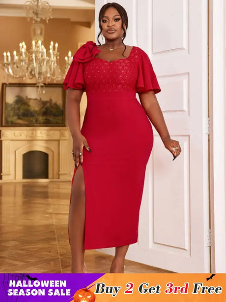 red v neck midi dresses for women