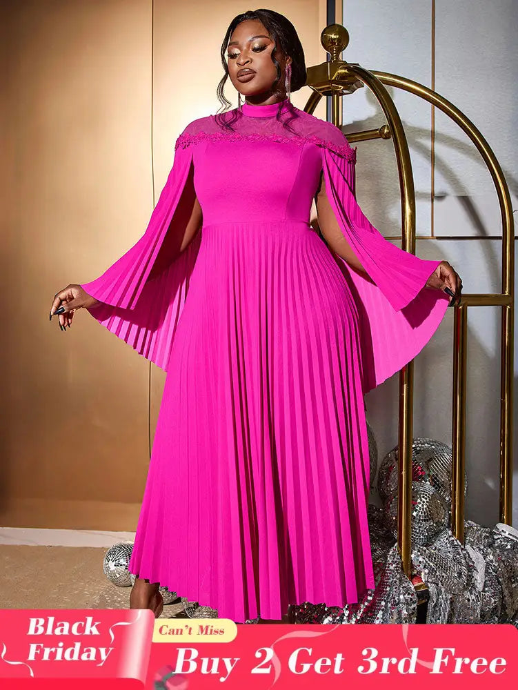 AOMEIDRESS Rose A Line Dress Pleated Half High Collar Shawl sleeves Rose / S