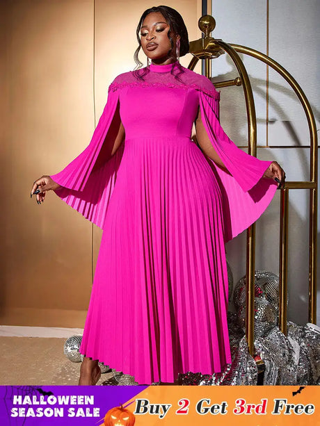 AOMEIDRESS Rose A Line Dress Pleated Half High Collar Shawl sleeves Rose / S
