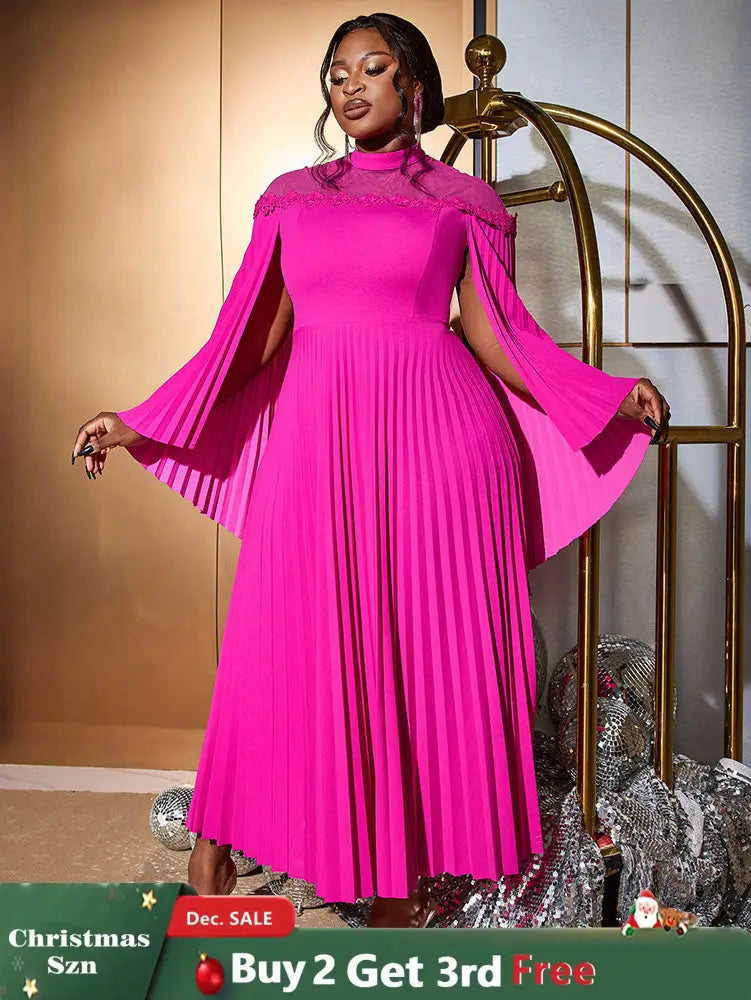 AOMEIDRESS Rose A Line Dress Pleated Half High Collar Shawl sleeves Rose / S