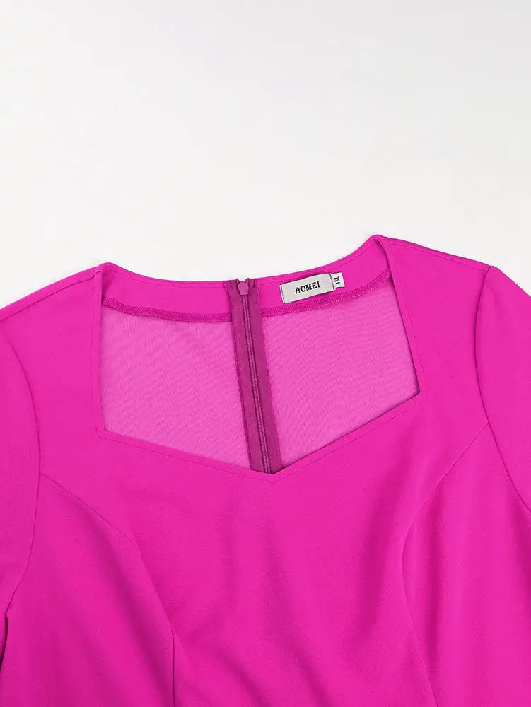 AOMEIDRESS Rose A Line Pleated Church Dress Long Sleeve Diamond Belt