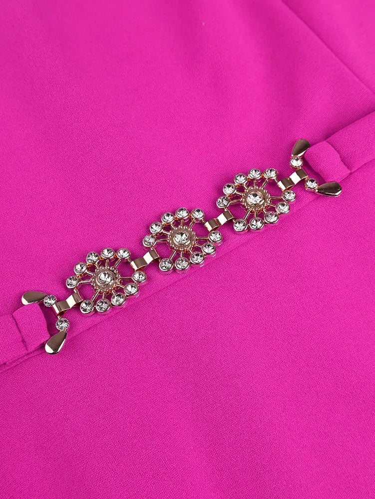 AOMEIDRESS Rose A Line Pleated Church Dress Long Sleeve Diamond Belt