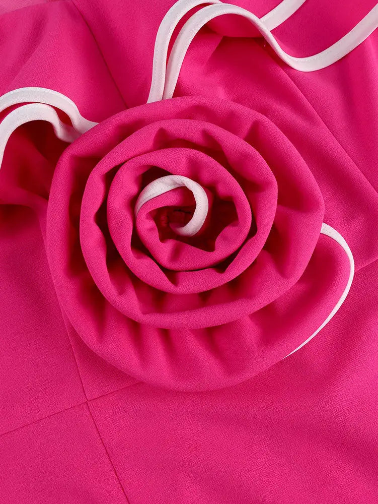 AOMEIDRESS Rose Off Shoulder Dress Package Hip with 3D Flower Detail