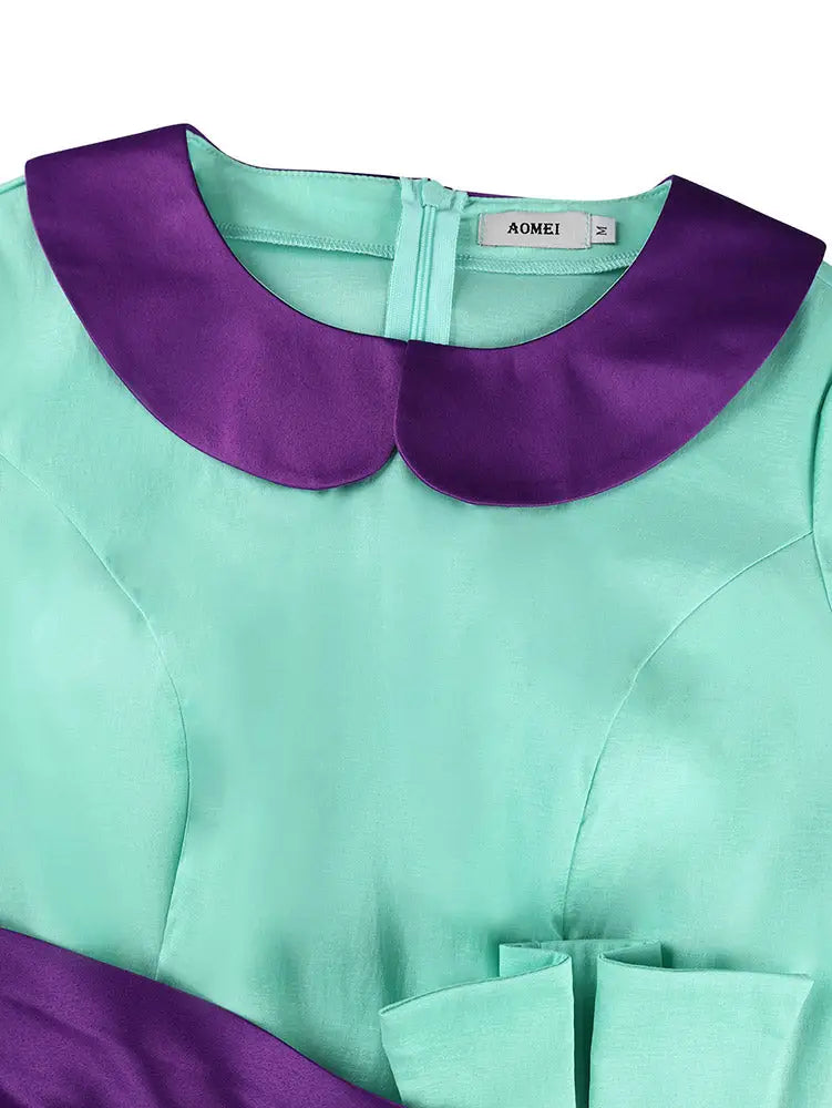 AOMEIDRESS Satin Mermaid Dresses Colorblock Half Sleeves Peplum Party