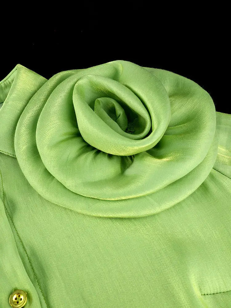 AOMEIDRESS Satin Two Piece Set Color Block Irregular with 3D Flower