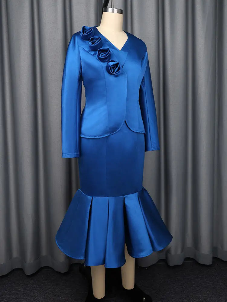 AOMEIDRESS Satin Two Pieces Set Peplum Blazer Tank Mermaid Dress