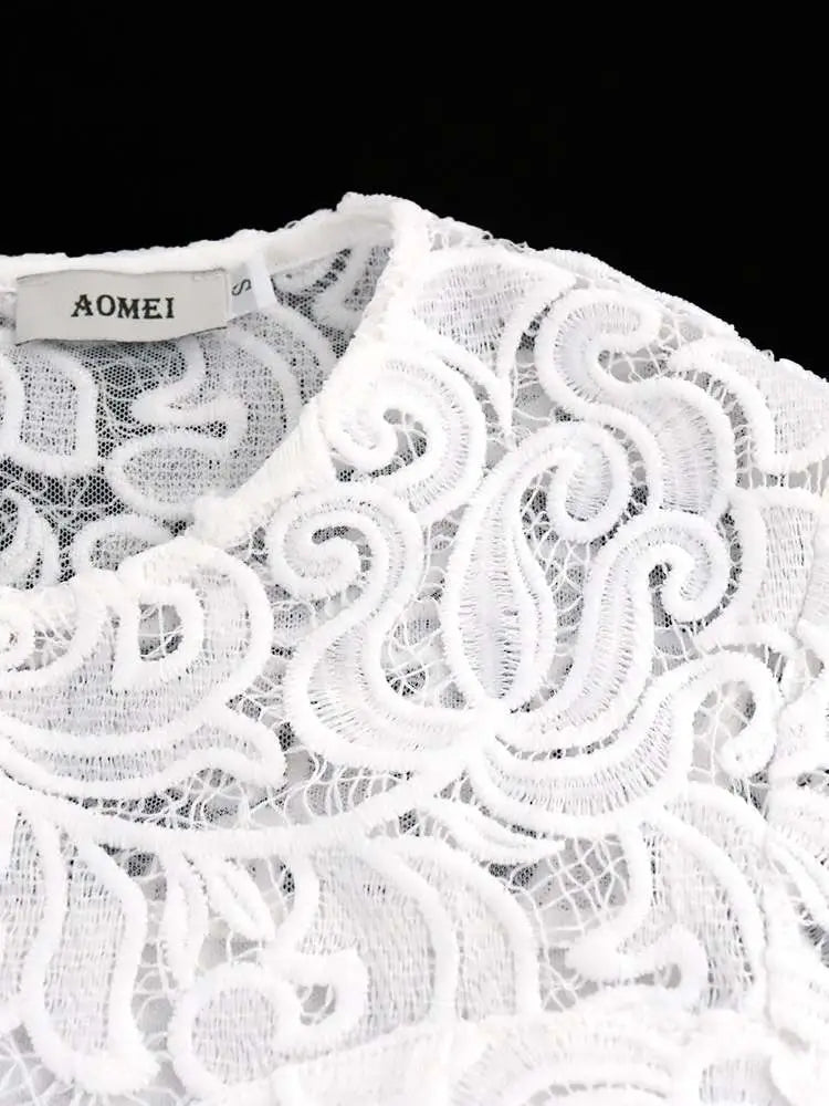 AOMEIDRESS Sexy Lace Bodycon Midi White Cocktail Dress for Women