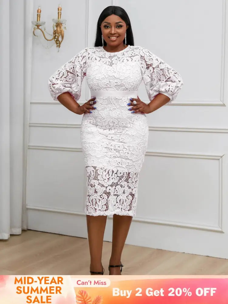 AOMEIDRESS Sexy Lace Bodycon Midi White Cocktail Dress for Women White / S