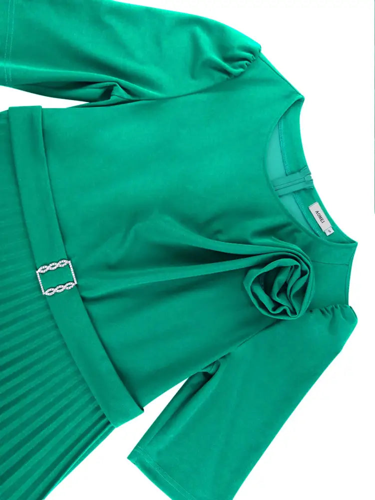 AOMEIDRESS Sexy St Patricks Day Dress Emerald Green Round Neck Pleated