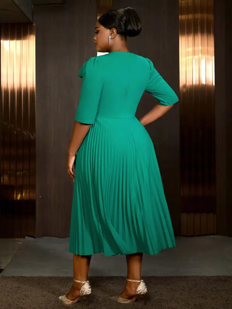AOMEIDRESS Sexy St Patricks Day Dress Emerald Green Pleated Short Sleeve