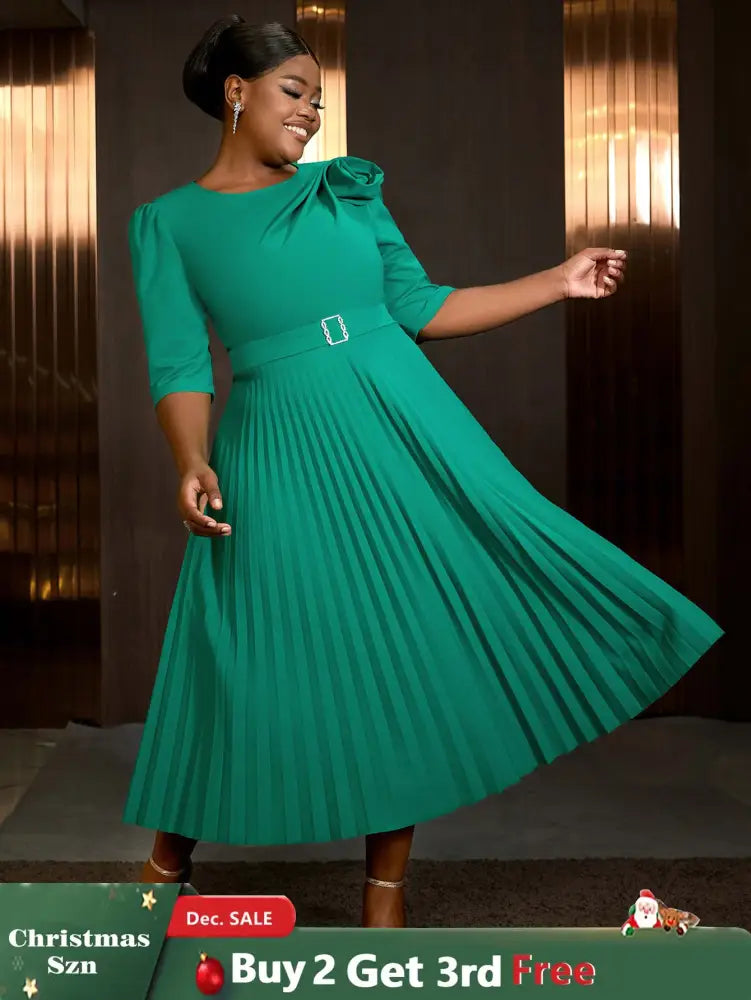 AOMEIDRESS Sexy St Patricks Day Dress Emerald Green 3D Flower Pleated Flirty