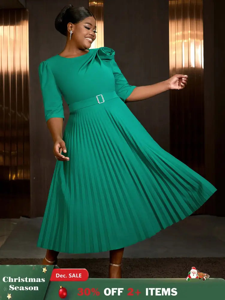 AOMEIDRESS Sexy St Patricks Day Dress Emerald Green 3D Flower Pleated Flirty