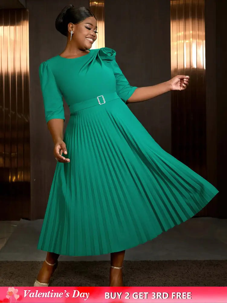 AOMEIDRESS Sexy St Patricks Day Dress Emerald Green 3D Flower Pleated Flirty