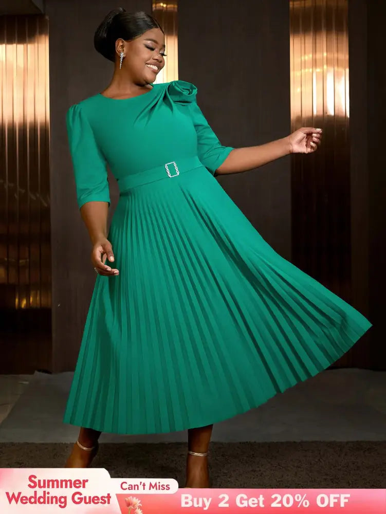 AOMEIDRESS Sexy St Patricks Day Dress Emerald Green 3D Flower Pleated Flirty