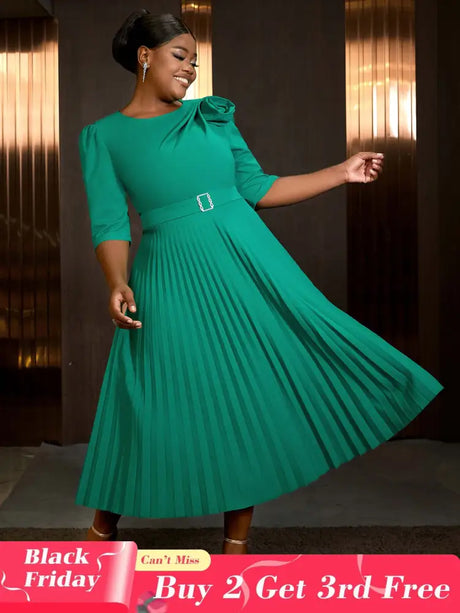 AOMEIDRESS Sexy St Patricks Day Dress Emerald Green 3D Flower Pleated Flirty