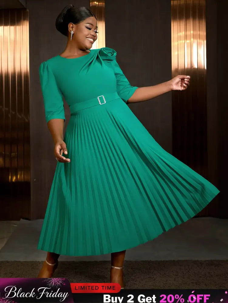 AOMEIDRESS Sexy St Patricks Day Dress Emerald Green 3D Flower Pleated Flirty