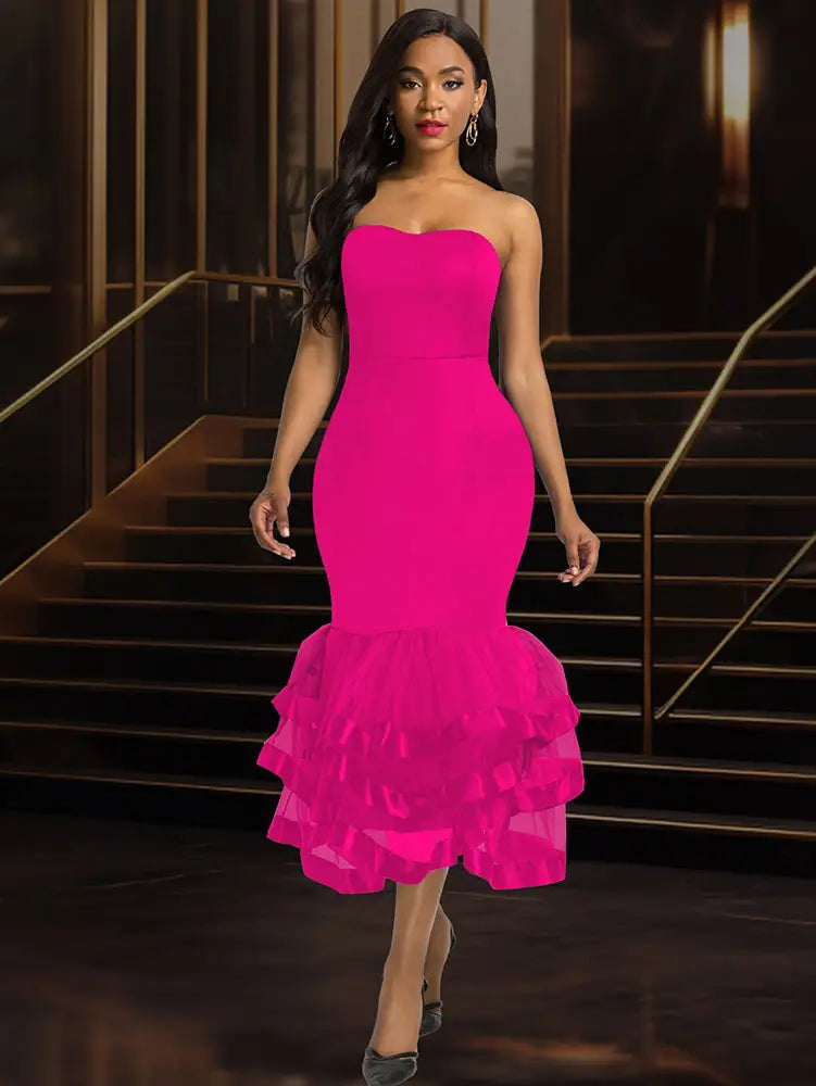 AOMEIDRESS Sexy Wedding Guests Dresses Strapless Backless Ruffle Rose / S