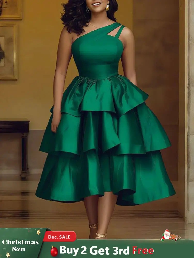 AOMEIDRESS Shiny One Shoulder Ruffle Layered Christmas Party Dresses