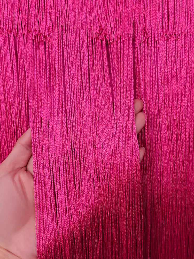 AOMEIDRESS Shiny Rose Satin Slim Dress with Draped Neckline Fringe