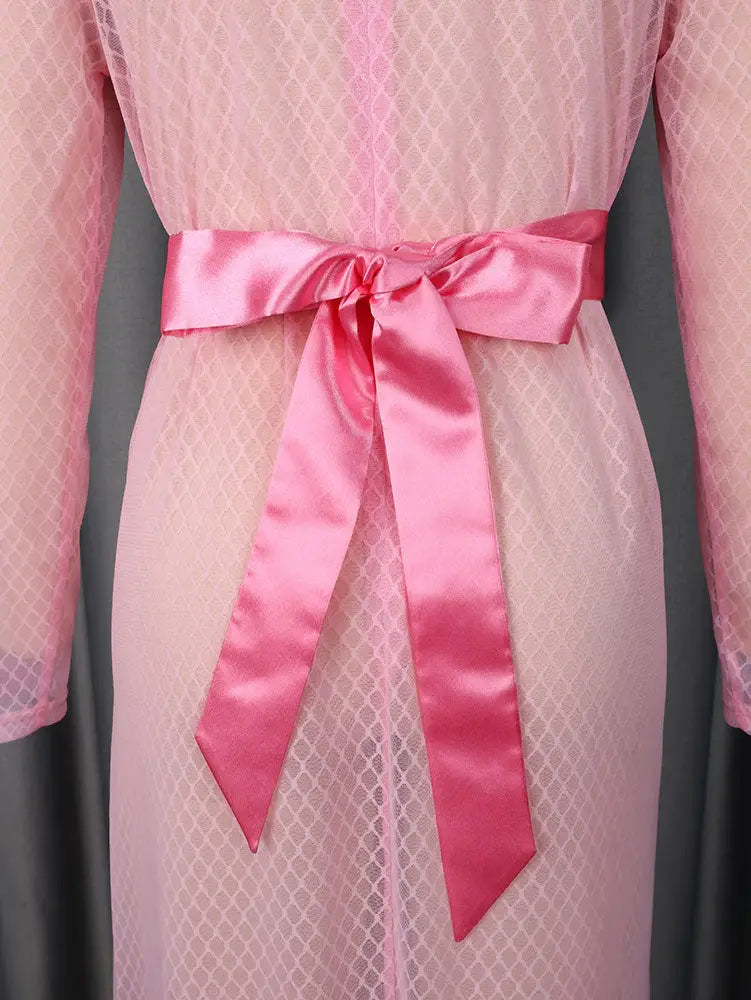 AOMEIDRESS Shiny Two Pieces Set Loose Coat Inner Lace Long Dress