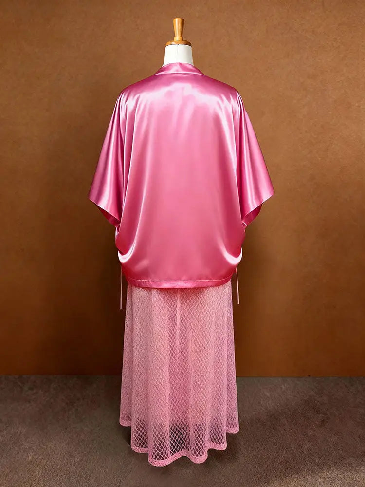 AOMEIDRESS Shiny Two Pieces Set Loose Coat Inner Lace Long Dress