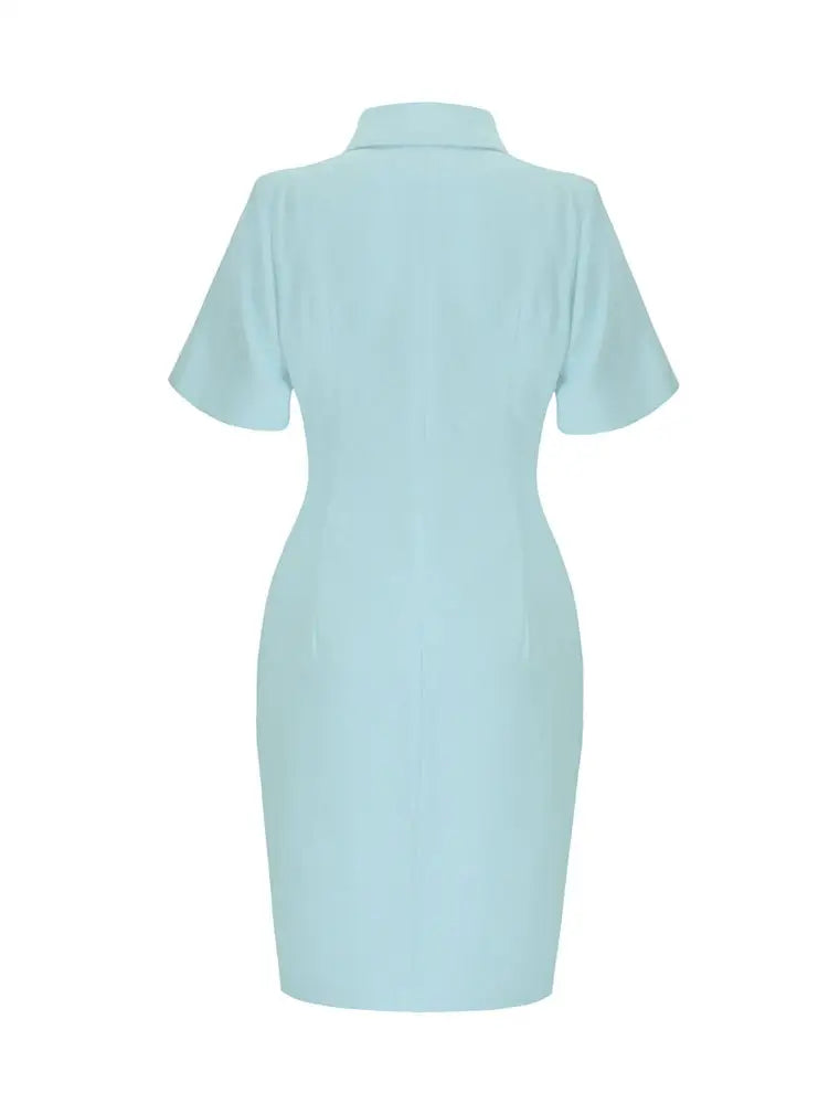 AOMEIDRESS Slim Blazer Dress Short Sleeve Button Office Business Wear