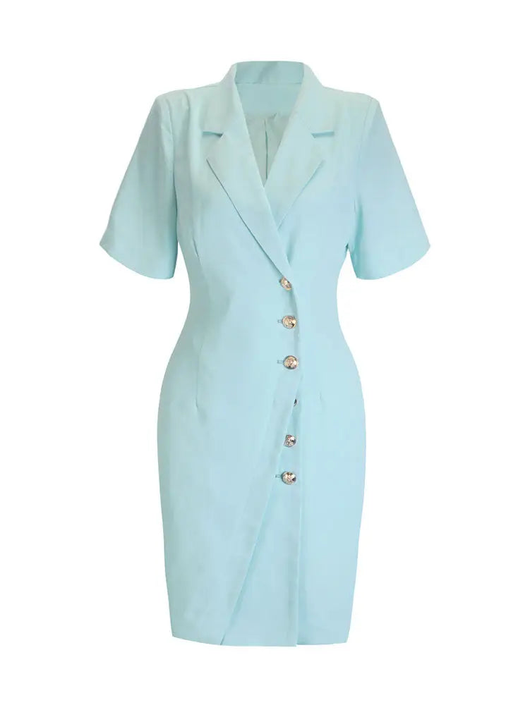 AOMEIDRESS Slim Blazer Dress Short Sleeve Button Office Business Wear